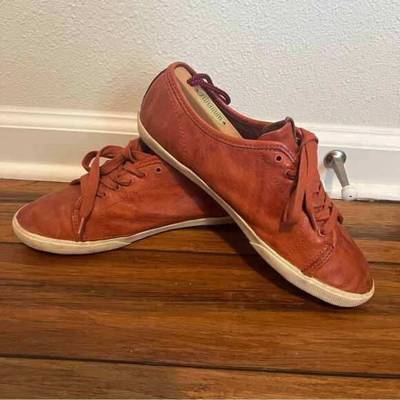 Frye Maya Leather Sneakers Tennis Shoes Low Lace-Up Orange Size 9 - Picture 2 of 11
